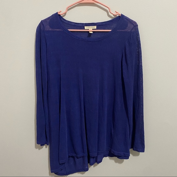 Eileen Fisher Sweaters - Eileen Fisher Blue Asymmetrical Hem Lightweight Linen Sweater